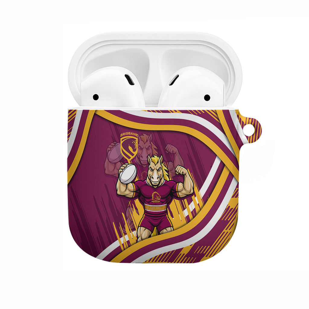 Brisbane Broncos Rugby Mascot AirPods Case Fierce Athlete Graphic in Sports Style
