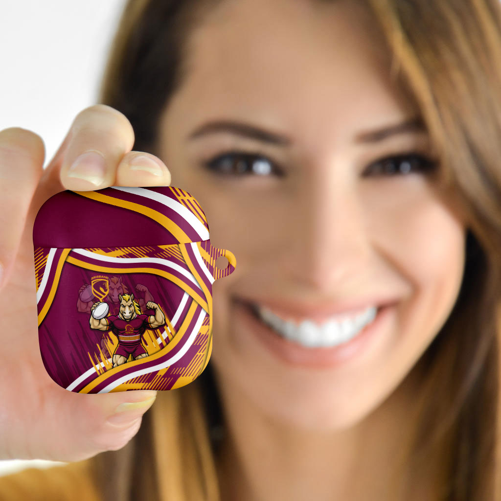 Brisbane Broncos Rugby Mascot AirPods Case Fierce Athlete Graphic in Sports Style