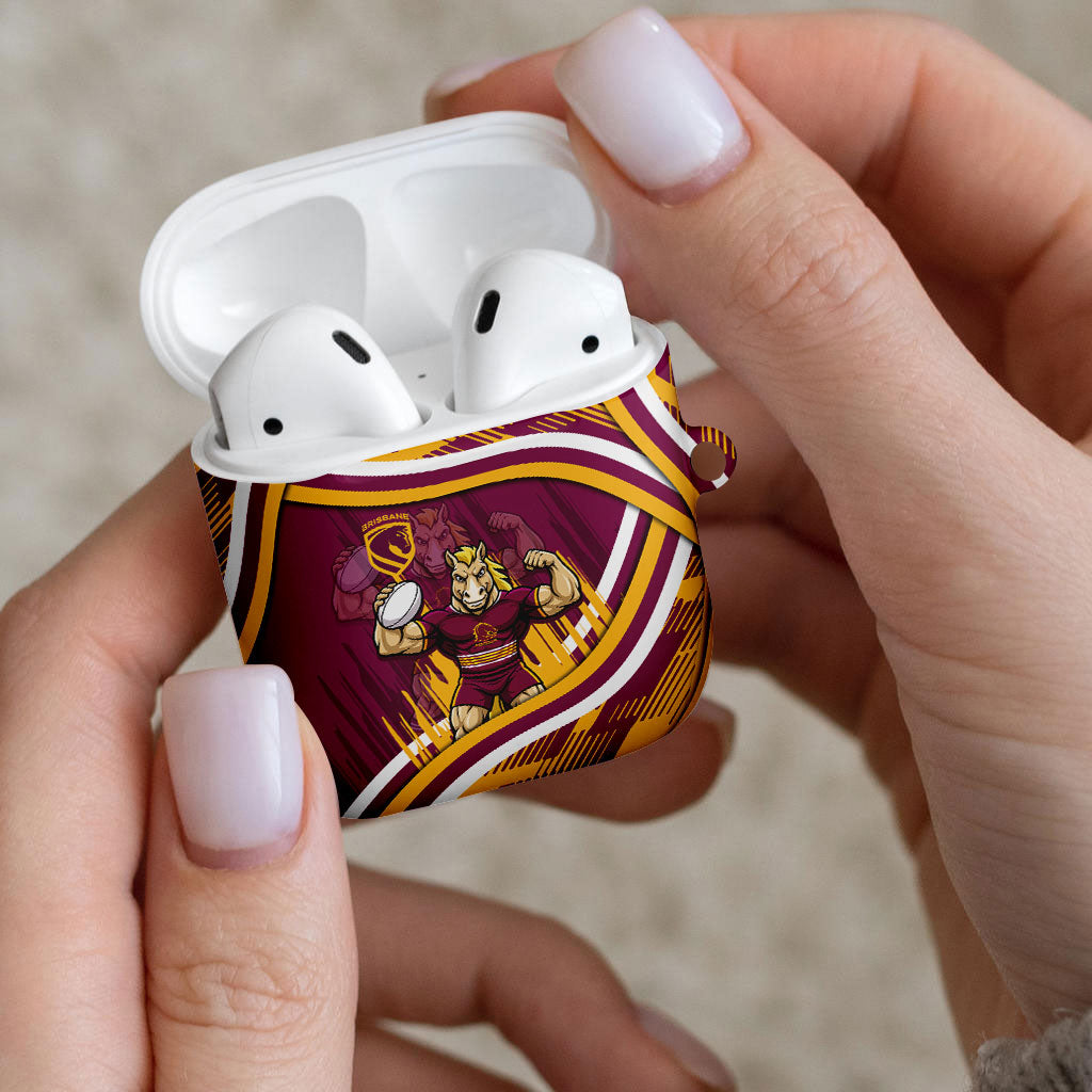 Brisbane Broncos Rugby Mascot AirPods Case Fierce Athlete Graphic in Sports Style