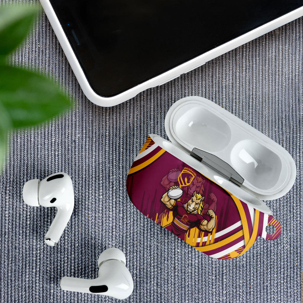 Brisbane Broncos Rugby Mascot AirPods Case Fierce Athlete Graphic in Sports Style
