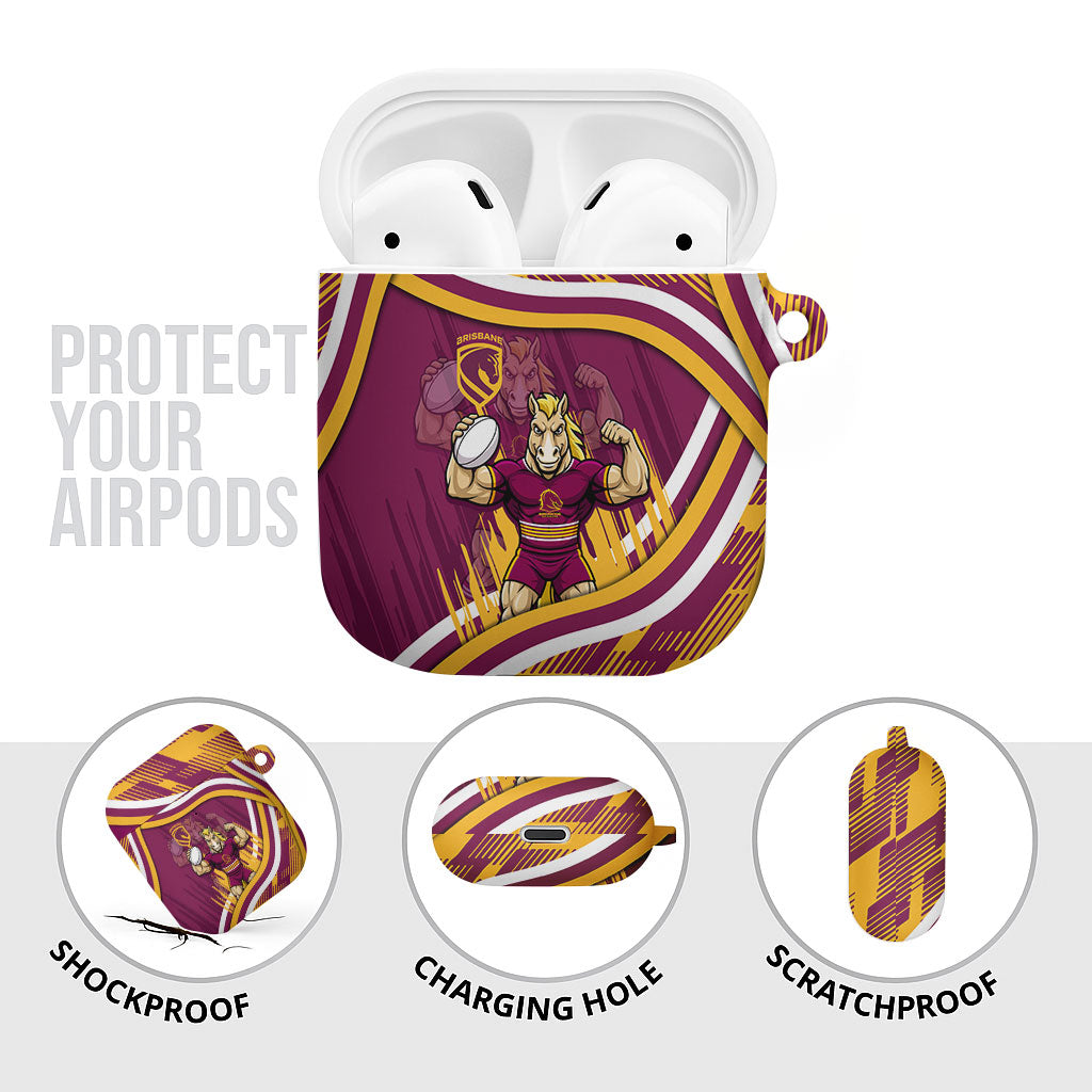 Brisbane Broncos Rugby Mascot AirPods Case Fierce Athlete Graphic in Sports Style