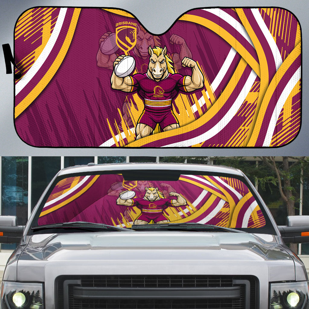 Brisbane Broncos Rugby Mascot Auto Sun Shade Fierce Athlete Graphic in Sports Style