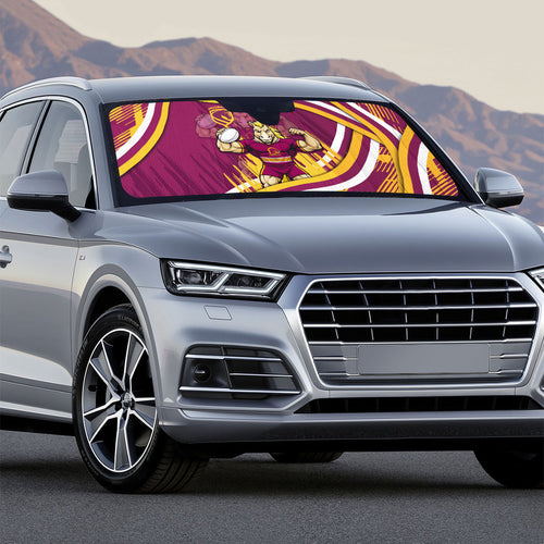 Brisbane Broncos Rugby Mascot Auto Sun Shade Fierce Athlete Graphic in Sports Style