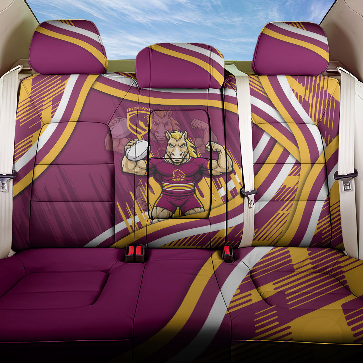 Brisbane Broncos Rugby Mascot Back Car Seat Cover Fierce Athlete Graphic in Sports Style