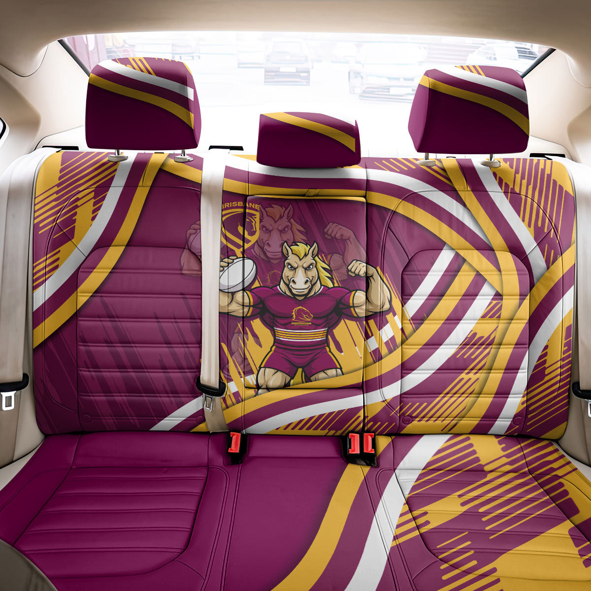 Brisbane Broncos Rugby Mascot Back Car Seat Cover Fierce Athlete Graphic in Sports Style