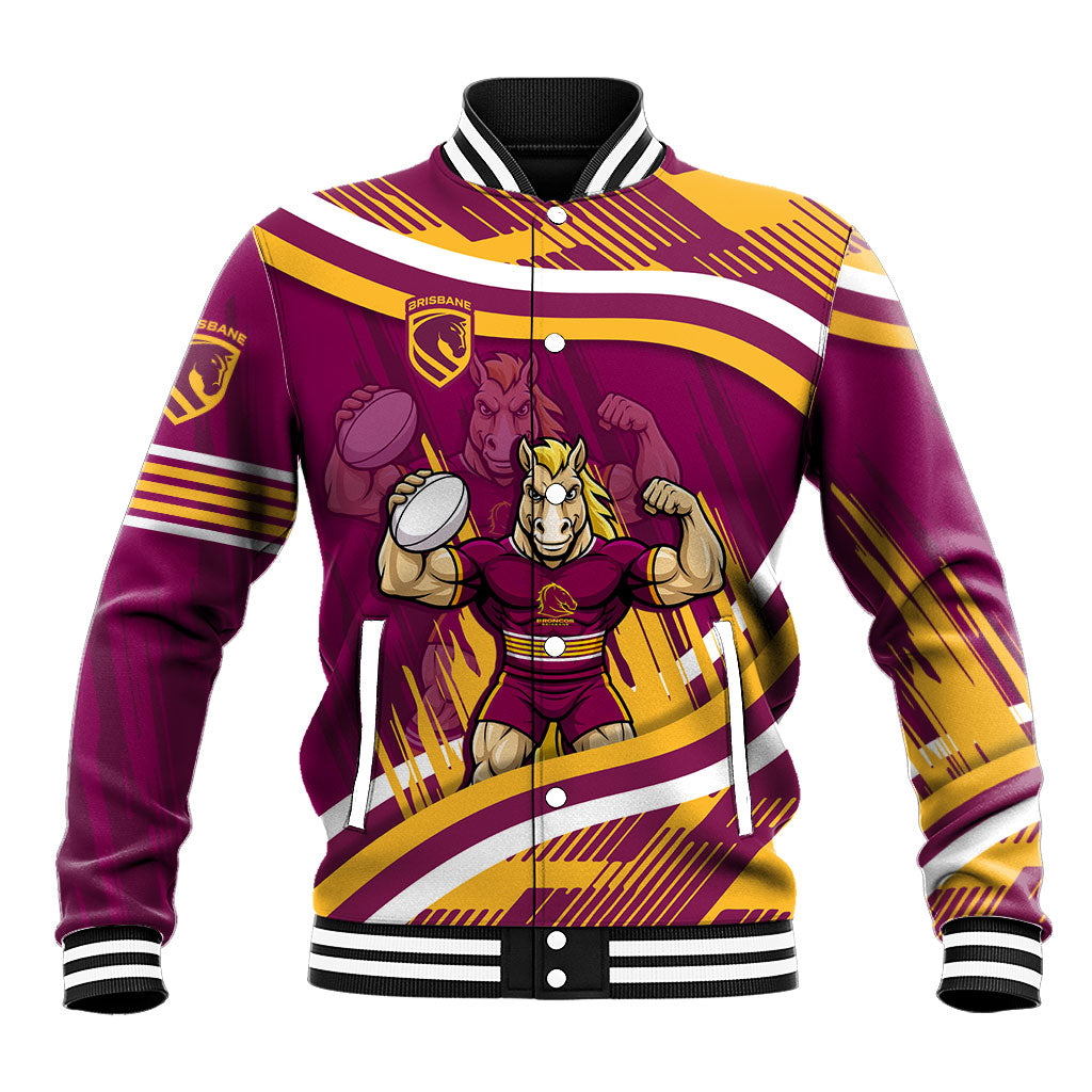 Brisbane Broncos Rugby Mascot Baseball Jacket Fierce Athlete Graphic in Sports Style
