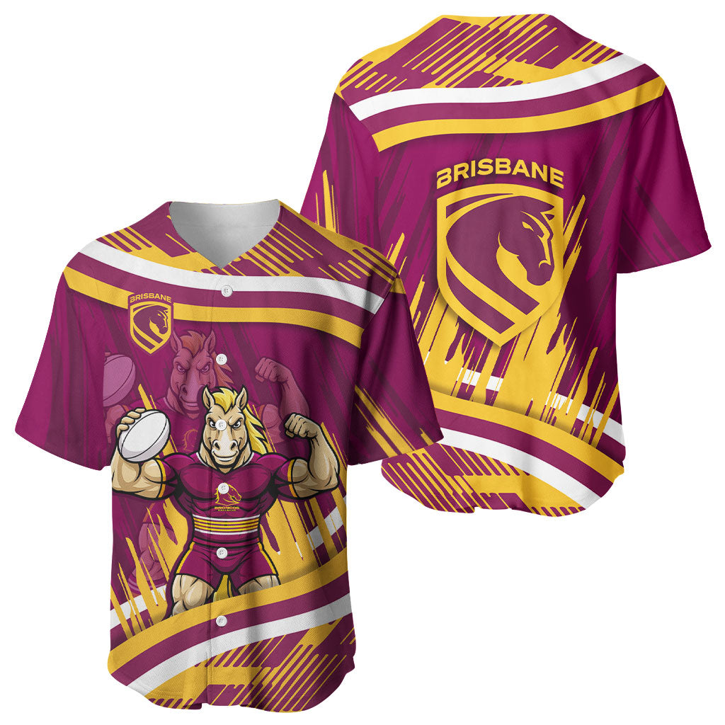 Brisbane Broncos Rugby Mascot Baseball Jersey Fierce Athlete Graphic in Sports Style