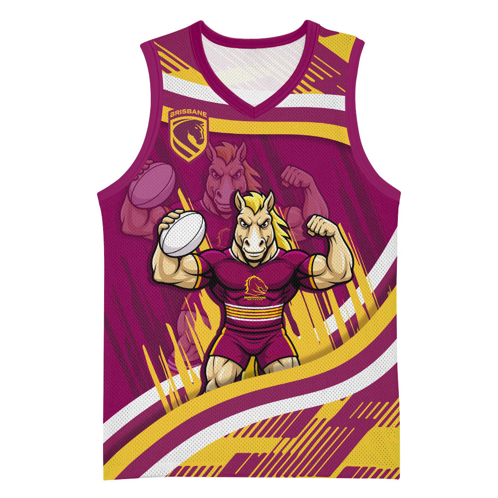 Brisbane Broncos Rugby Mascot Basketball Jersey Fierce Athlete Graphic in Sports Style