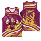 Brisbane Broncos Rugby Mascot Basketball Jersey Fierce Athlete Graphic in Sports Style