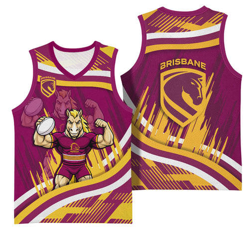 Brisbane Broncos Rugby Mascot Basketball Jersey Fierce Athlete Graphic in Sports Style