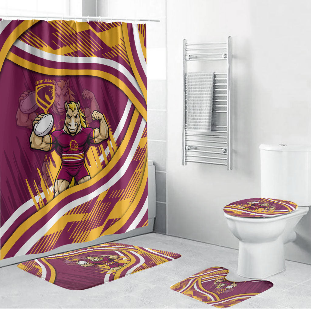 Brisbane Broncos Rugby Mascot Bathroom Set Fierce Athlete Graphic in Sports Style