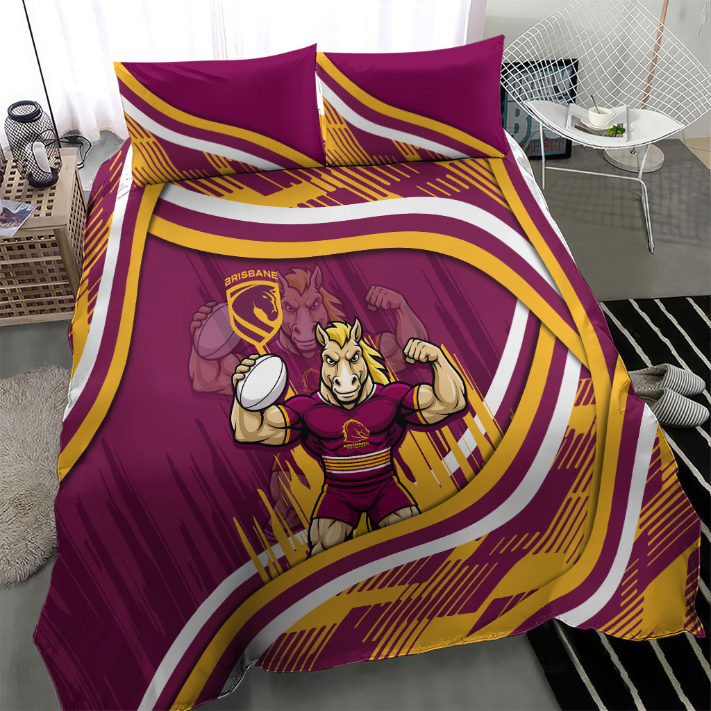 Brisbane Broncos Rugby Mascot Bedding Set Fierce Athlete Graphic in Sports Style