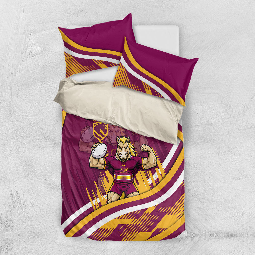 Brisbane Broncos Rugby Mascot Bedding Set Fierce Athlete Graphic in Sports Style