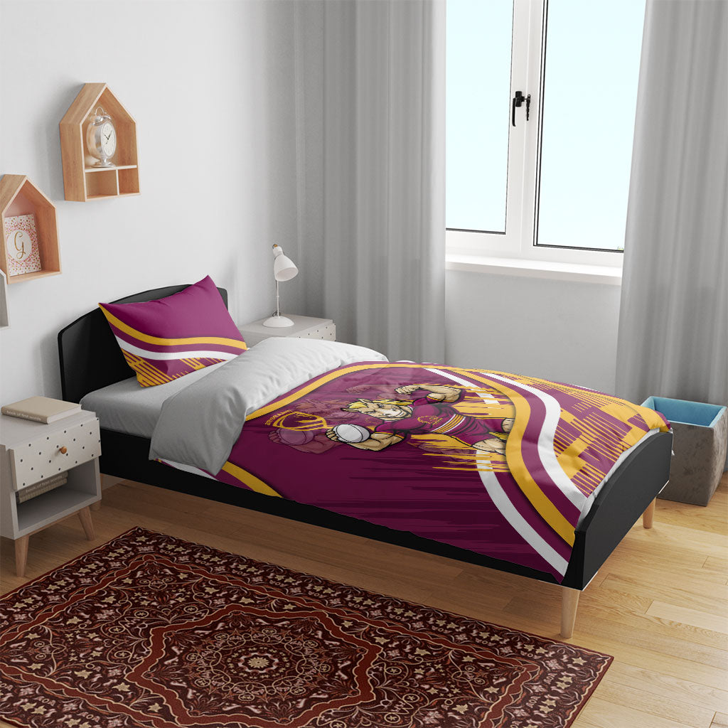 Brisbane Broncos Rugby Mascot Bedding Set Fierce Athlete Graphic in Sports Style