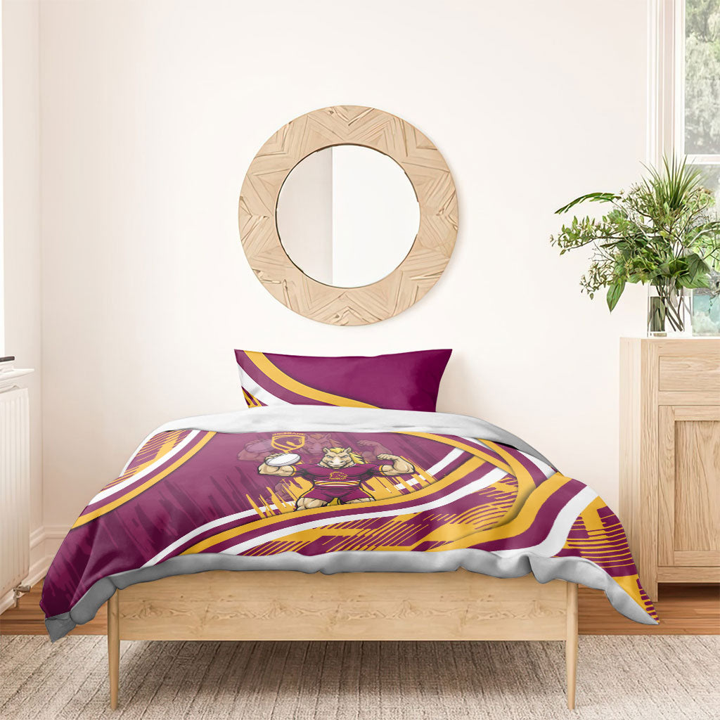 Brisbane Broncos Rugby Mascot Bedding Set Fierce Athlete Graphic in Sports Style