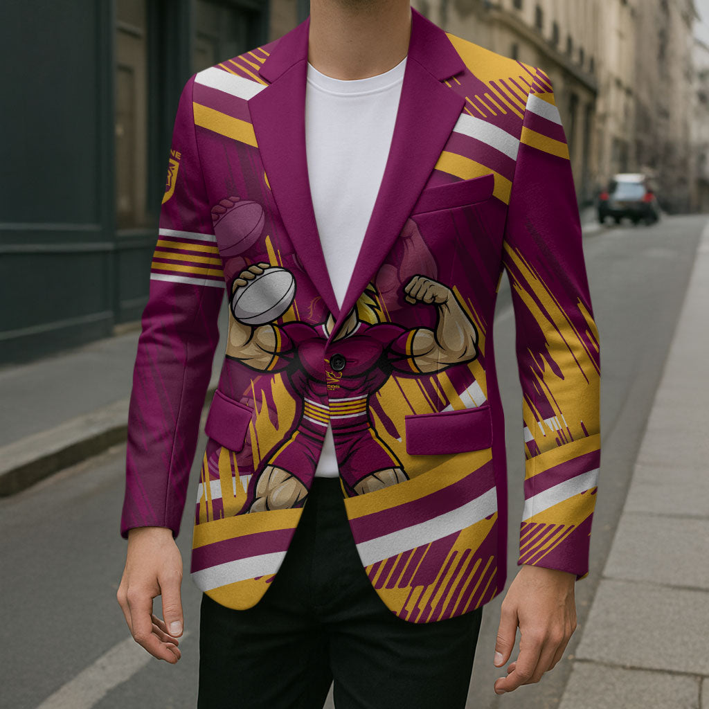 Brisbane Broncos Rugby Mascot Blazer Fierce Athlete Graphic in Sports Style