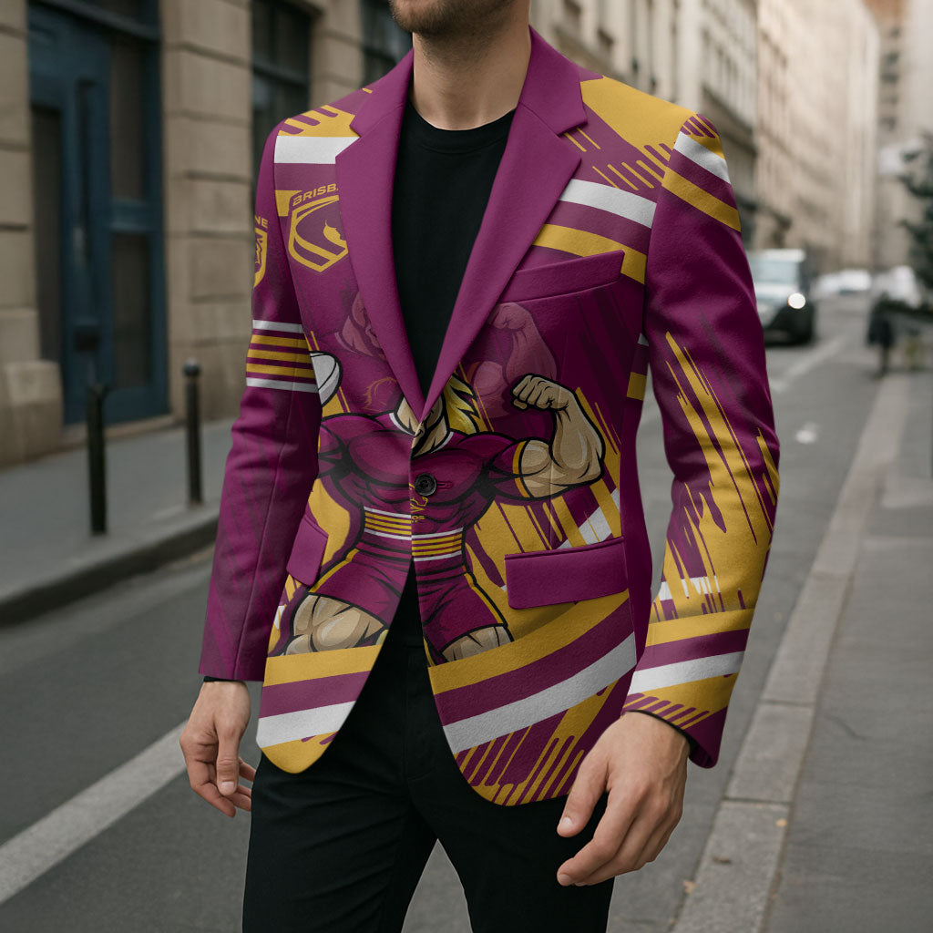 Brisbane Broncos Rugby Mascot Blazer Fierce Athlete Graphic in Sports Style