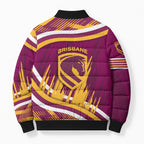 Brisbane Broncos Rugby Mascot Bomber Puffer Jacket Fierce Athlete Graphic in Sports Style