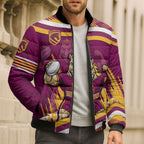 Brisbane Broncos Rugby Mascot Bomber Puffer Jacket Fierce Athlete Graphic in Sports Style
