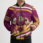 Brisbane Broncos Rugby Mascot Bomber Puffer Jacket Fierce Athlete Graphic in Sports Style
