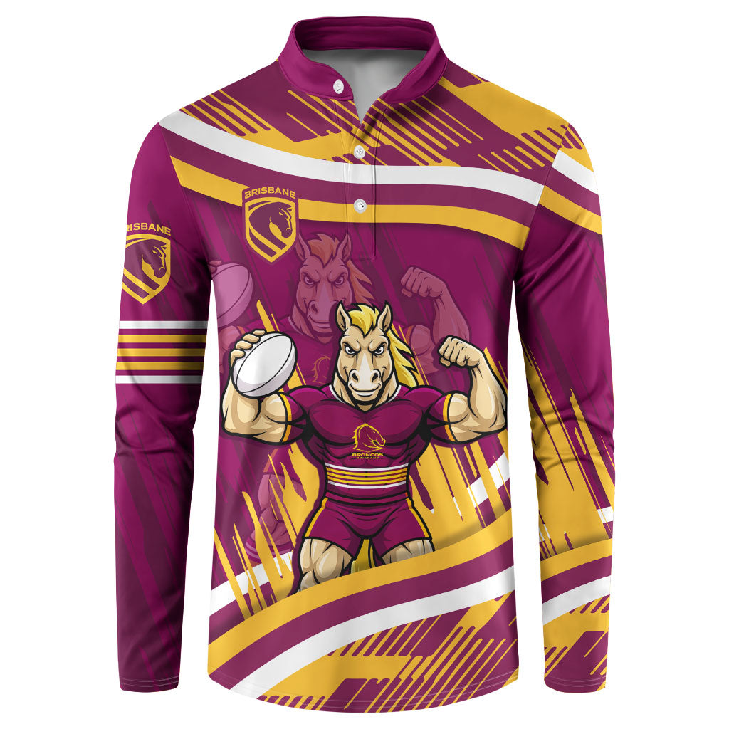 Brisbane Broncos Rugby Mascot Button Sweatshirt Fierce Athlete Graphic in Sports Style