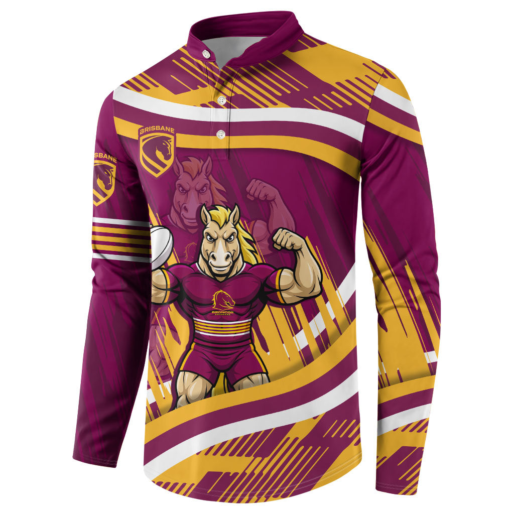 Brisbane Broncos Rugby Mascot Button Sweatshirt Fierce Athlete Graphic in Sports Style