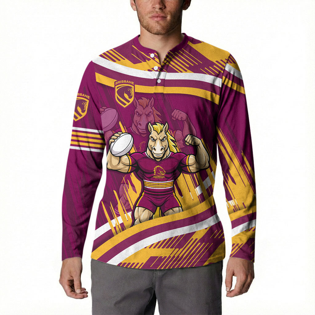 Brisbane Broncos Rugby Mascot Button Sweatshirt Fierce Athlete Graphic in Sports Style