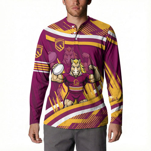 Brisbane Broncos Rugby Mascot Button Sweatshirt Fierce Athlete Graphic in Sports Style