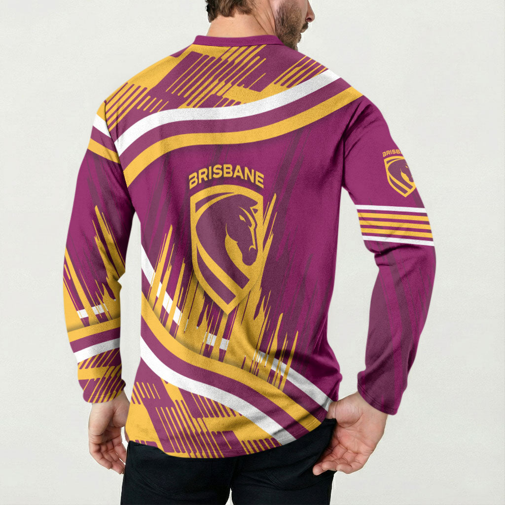Brisbane Broncos Rugby Mascot Button Sweatshirt Fierce Athlete Graphic in Sports Style
