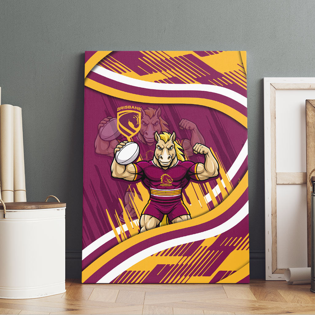 Brisbane Broncos Rugby Mascot Canvas Wall Art Fierce Athlete Graphic in Sports Style