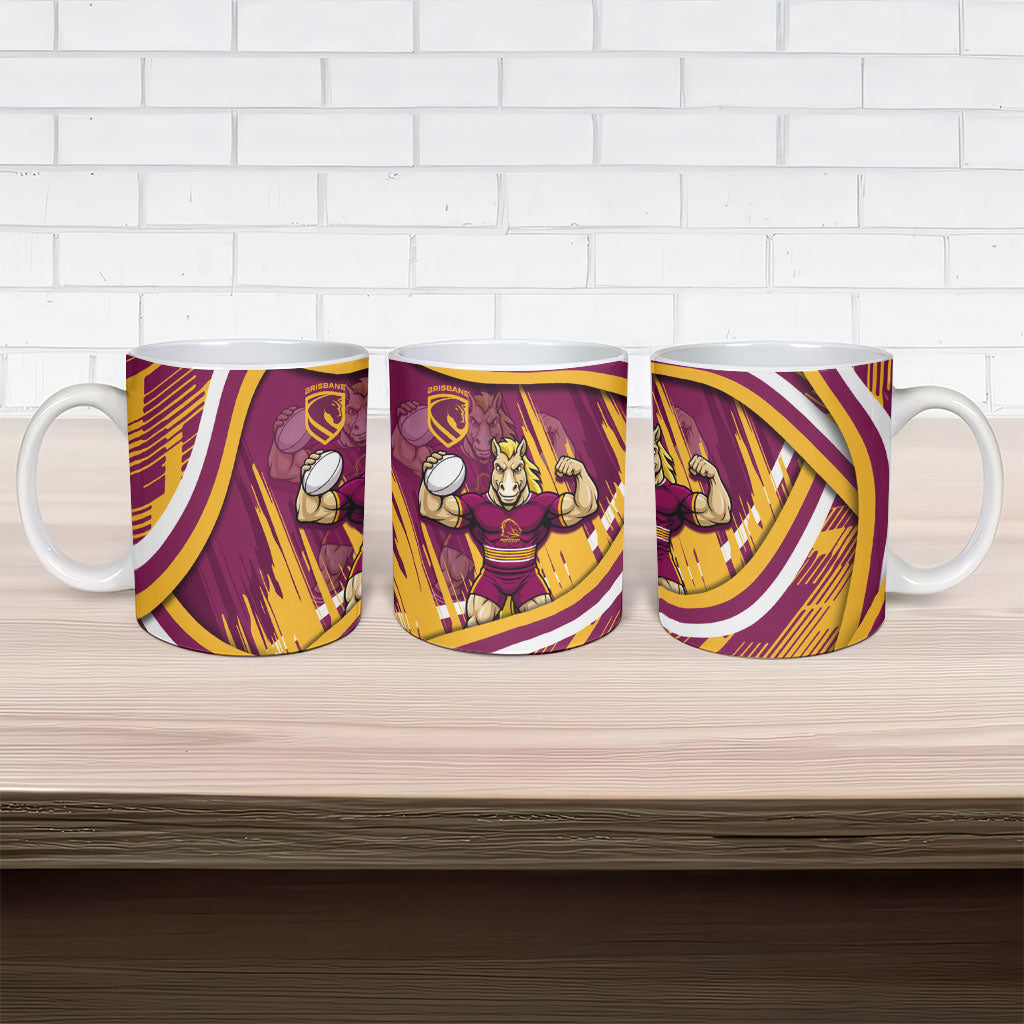 Brisbane Broncos Rugby Mascot Ceramic Mug Fierce Athlete Graphic in Sports Style