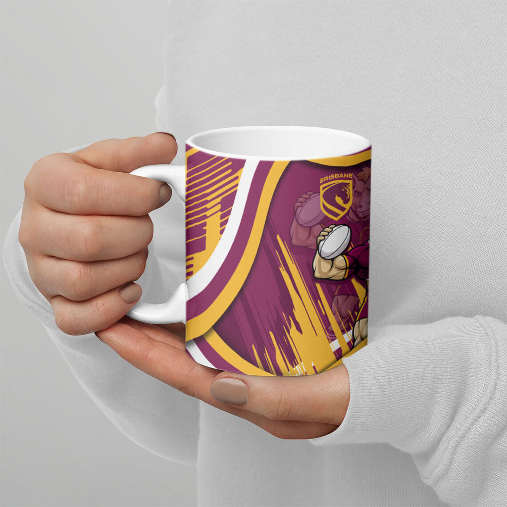 Brisbane Broncos Rugby Mascot Ceramic Mug Fierce Athlete Graphic in Sports Style