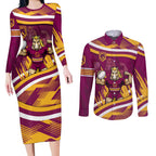 Brisbane Broncos Rugby Mascot Couples Matching Long Sleeve Bodycon Dress and Long Sleeve Button Shirt Fierce Athlete Graphic in Sports Style