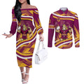Brisbane Broncos Rugby Mascot Couples Matching Off The Shoulder Long Sleeve Dress and Long Sleeve Button Shirt Fierce Athlete Graphic in Sports Style