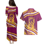 Brisbane Broncos Rugby Mascot Couples Matching Puletasi and Hawaiian Shirt Fierce Athlete Graphic in Sports Style