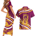 Brisbane Broncos Rugby Mascot Couples Matching Short Sleeve Bodycon Dress and Hawaiian Shirt Fierce Athlete Graphic in Sports Style
