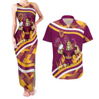 Brisbane Broncos Rugby Mascot Couples Matching Tank Maxi Dress and Hawaiian Shirt Fierce Athlete Graphic in Sports Style