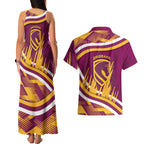 Brisbane Broncos Rugby Mascot Couples Matching Tank Maxi Dress and Hawaiian Shirt Fierce Athlete Graphic in Sports Style