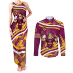 Brisbane Broncos Rugby Mascot Couples Matching Tank Maxi Dress and Long Sleeve Button Shirt Fierce Athlete Graphic in Sports Style