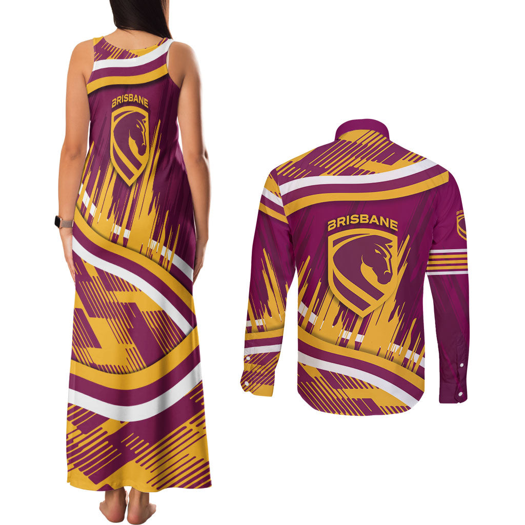 Brisbane Broncos Rugby Mascot Couples Matching Tank Maxi Dress and Long Sleeve Button Shirt Fierce Athlete Graphic in Sports Style