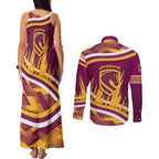 Brisbane Broncos Rugby Mascot Couples Matching Tank Maxi Dress and Long Sleeve Button Shirt Fierce Athlete Graphic in Sports Style