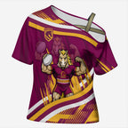 Brisbane Broncos Rugby Mascot Cross Shoulder Shirt Fierce Athlete Graphic in Sports Style
