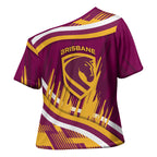 Brisbane Broncos Rugby Mascot Cross Shoulder Shirt Fierce Athlete Graphic in Sports Style