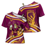 Brisbane Broncos Rugby Mascot Cross Shoulder Shirt Fierce Athlete Graphic in Sports Style
