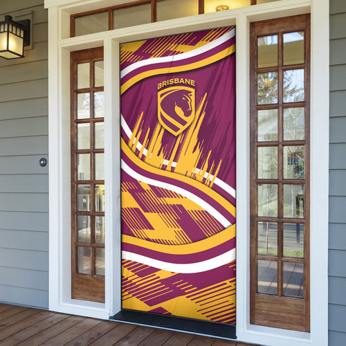 Brisbane Broncos Rugby Mascot Door Cover Fierce Athlete Graphic in Sports Style