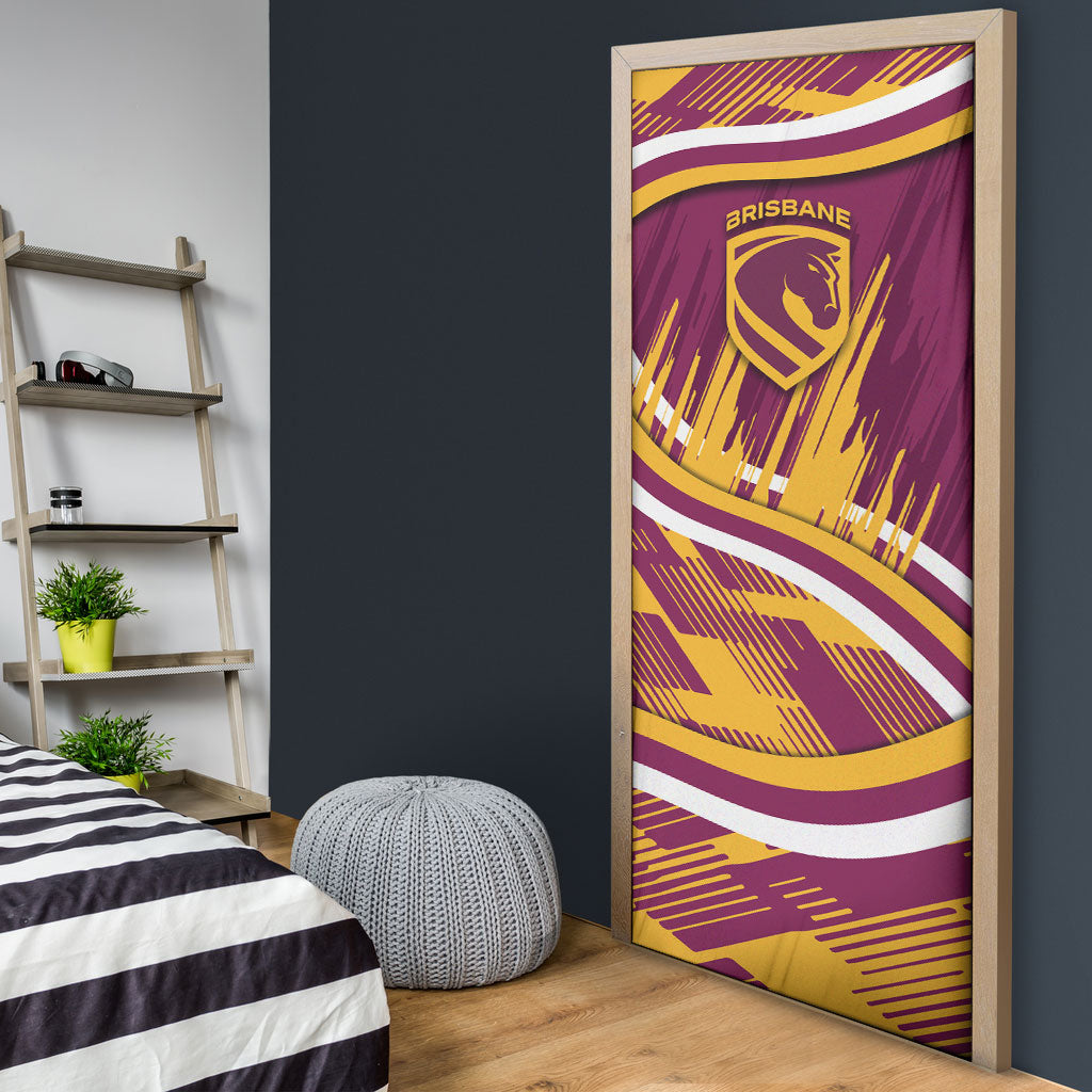 Brisbane Broncos Rugby Mascot Door Cover Fierce Athlete Graphic in Sports Style