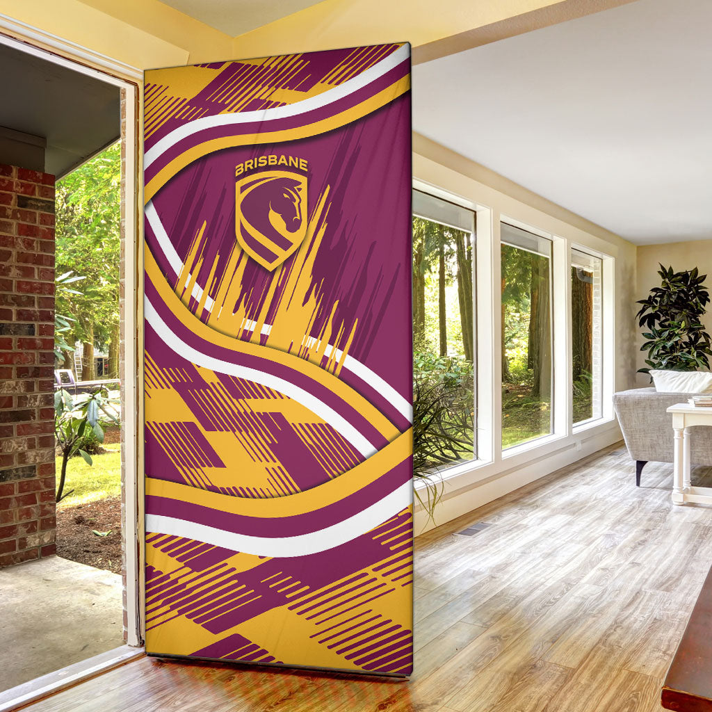 Brisbane Broncos Rugby Mascot Door Cover Fierce Athlete Graphic in Sports Style