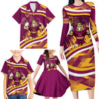Brisbane Broncos Rugby Mascot Family Matching Long Sleeve Bodycon Dress and Hawaiian Shirt Fierce Athlete Graphic in Sports Style