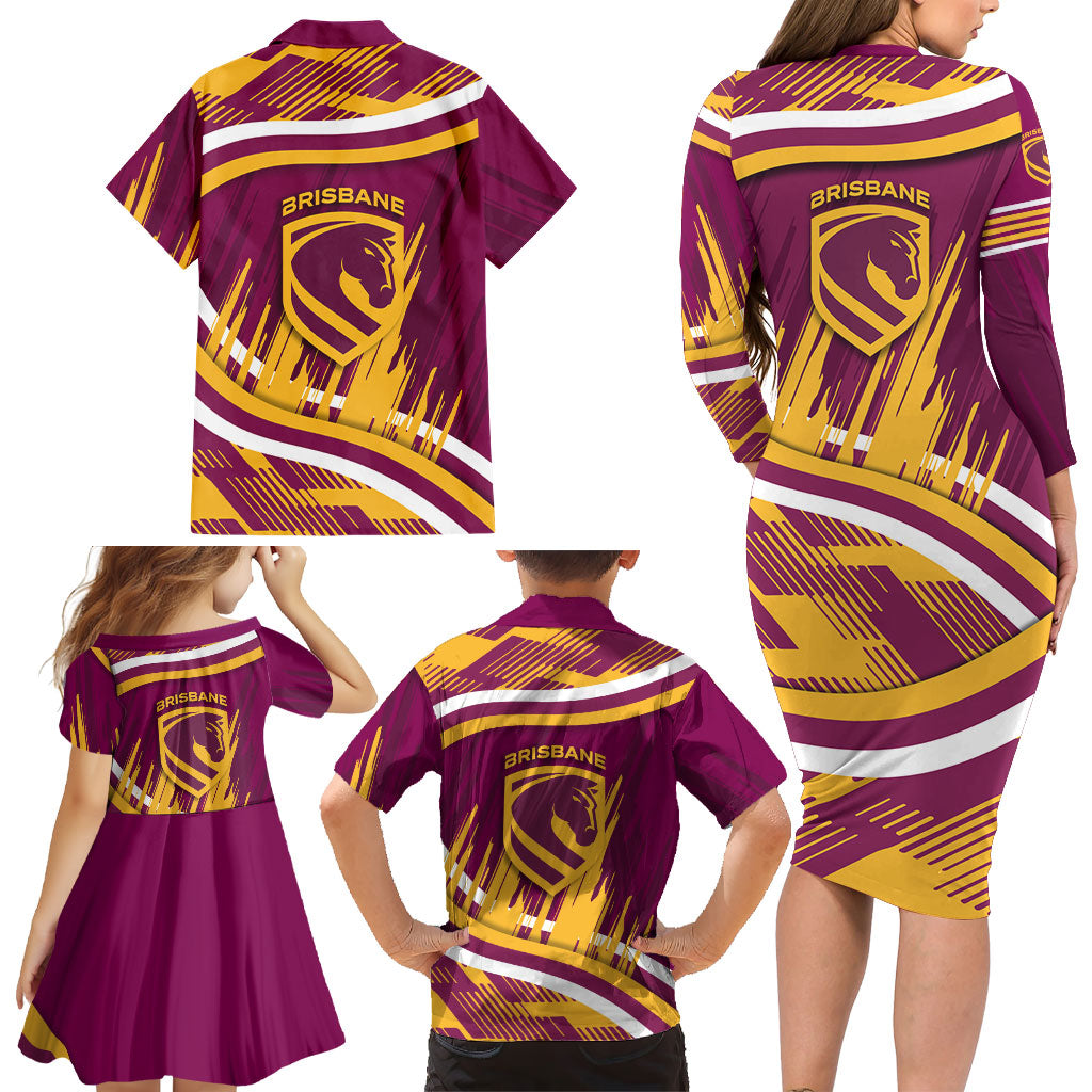 Brisbane Broncos Rugby Mascot Family Matching Long Sleeve Bodycon Dress and Hawaiian Shirt Fierce Athlete Graphic in Sports Style