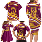 Brisbane Broncos Rugby Mascot Family Matching Long Sleeve Bodycon Dress and Hawaiian Shirt Fierce Athlete Graphic in Sports Style